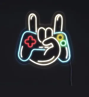 تابلو نیون طرح دسته و دست مناسب گیمینگ سایز 50در50